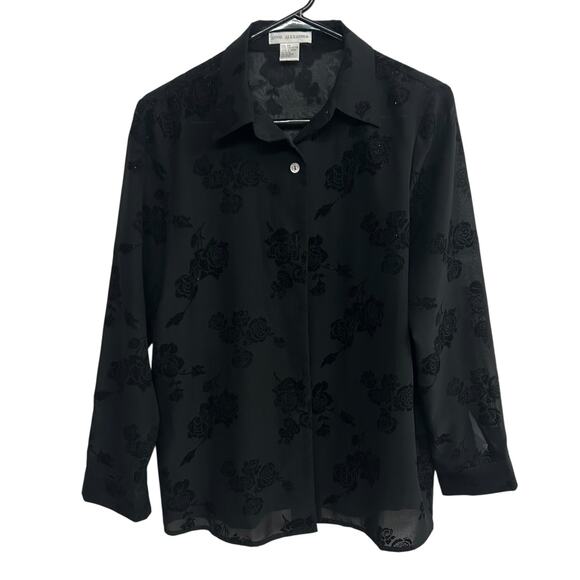 Gothic Sheer‎ Velvet Blouse Rose Burnout Witchy PM - Picture 1 of 7